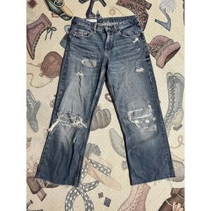 Zara Women's Distressed Light Wash Wide-Leg Cropped Jeans Size EU 38 / US 6